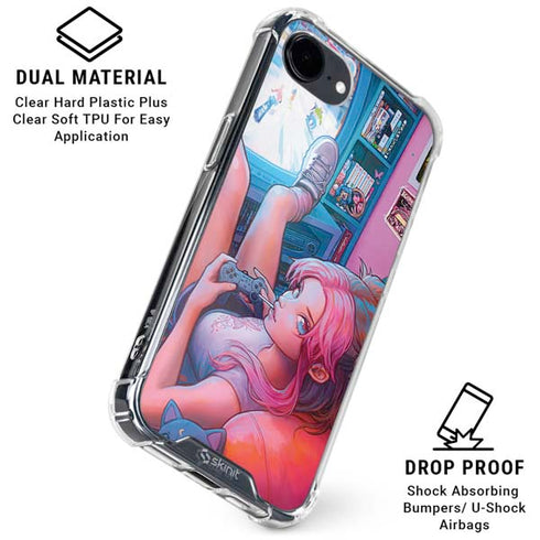 Pink Hair Anime Gamer Girl by Ivy Dolamore iPhone 16e Clear Case