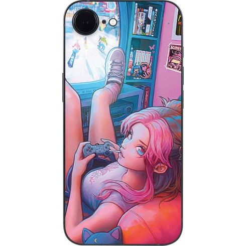Pink Hair Anime Gamer Girl by Ivy Dolamore iPhone 16e Skin