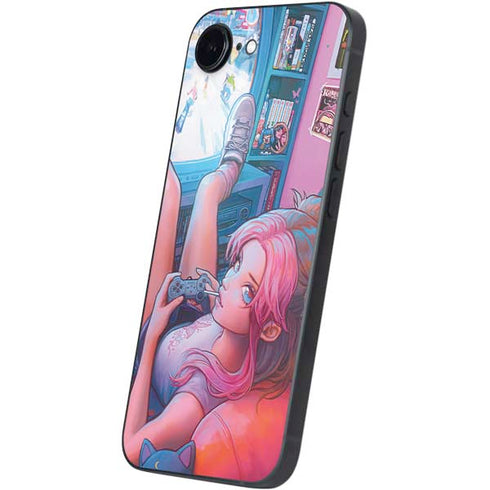 Pink Hair Anime Gamer Girl by Ivy Dolamore iPhone 16e Skin