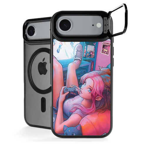 Pink Hair Anime Gamer Girl by Ivy Dolamore iPhone 17 Air Kickstand Case