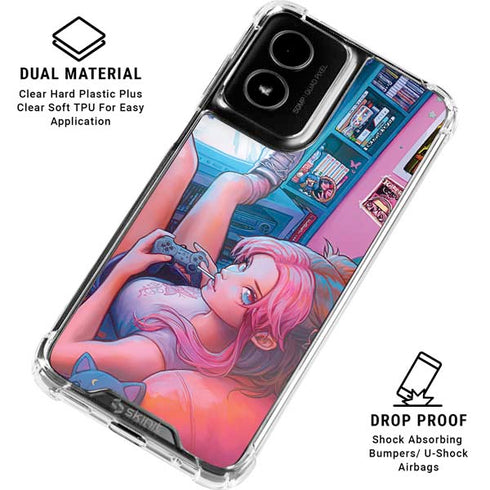 Pink Hair Anime Gamer Girl by Ivy Dolamore Moto G Power 5G (2024) Clear Case
