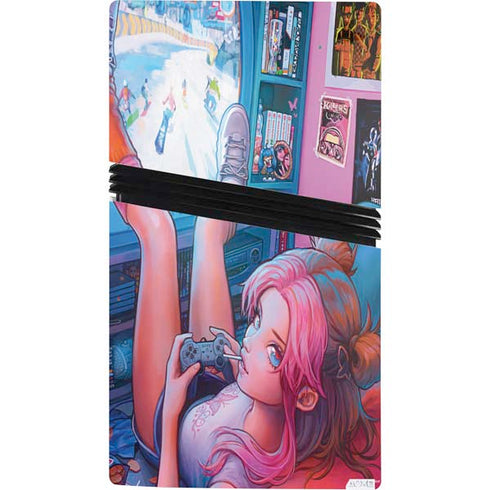 Pink Hair Anime Gamer Girl by Ivy Dolamore PS5 Pro Bundle Skin