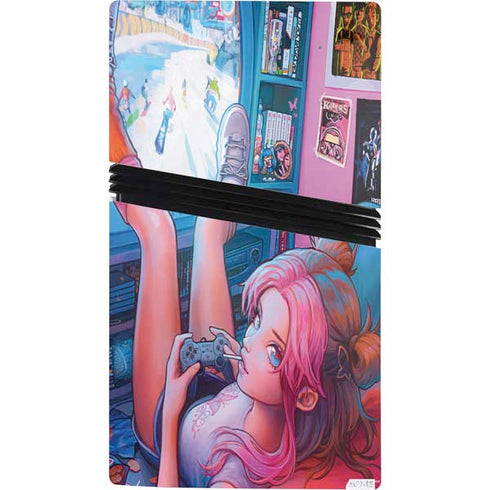 Pink Hair Anime Gamer Girl by Ivy Dolamore PS5 Pro Console Skin