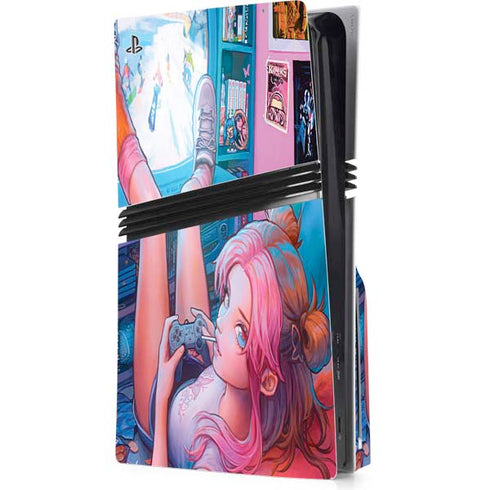 Pink Hair Anime Gamer Girl by Ivy Dolamore PS5 Pro Disk Console Skin