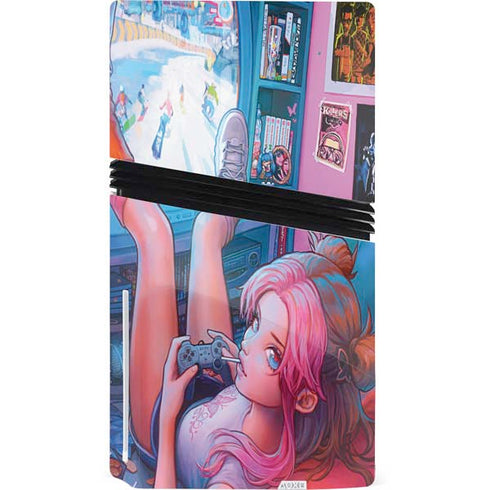 Pink Hair Anime Gamer Girl by Ivy Dolamore PS5 Pro Disk Console Skin