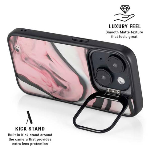 Pink Marble Ink iPhone 15 Plus Kickstand Case