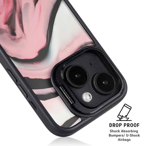 Pink Marble Ink iPhone 15 Plus Kickstand Case