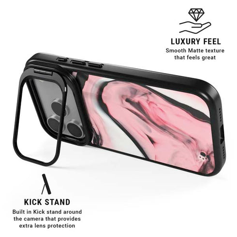 Pink Marble Ink iPhone 17 Pro Kickstand Case