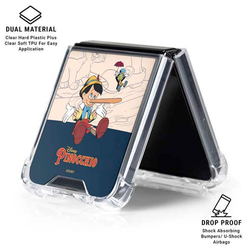 Disney Pinocchio and Jiminy Cricket Galaxy Z Flip7 Clear Case