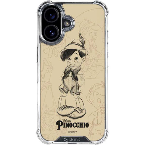 Disney Pinocchio Sketches Portrait iPhone 16 Plus Clear Case