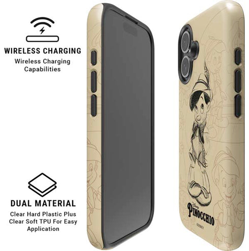 Disney Pinocchio Sketches Portrait iPhone 16 Plus Magsafe Impact Case