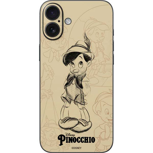 Disney Pinocchio Sketches Portrait iPhone 16 Plus Skin