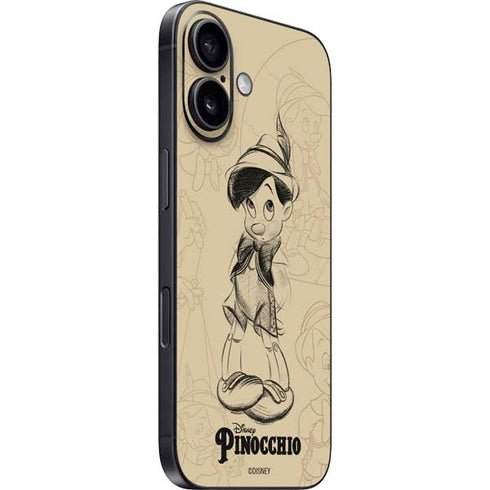Disney Pinocchio Sketches Portrait iPhone 16 Plus Skin