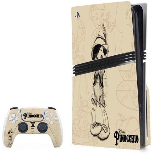 Disney Pinocchio Sketches Portrait PS5 Pro Disk Bundle Skin