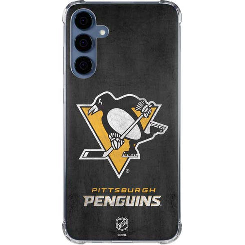 NHL Pittsburgh Penguins Distressed Galaxy A35 5G Clear Case