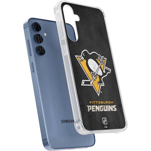 NHL Pittsburgh Penguins Distressed Galaxy A55 5G Clear Case
