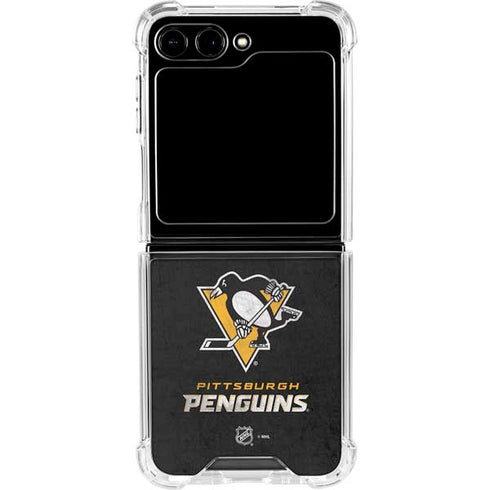 NHL Pittsburgh Penguins Distressed Galaxy Z Flip6 Clear Case