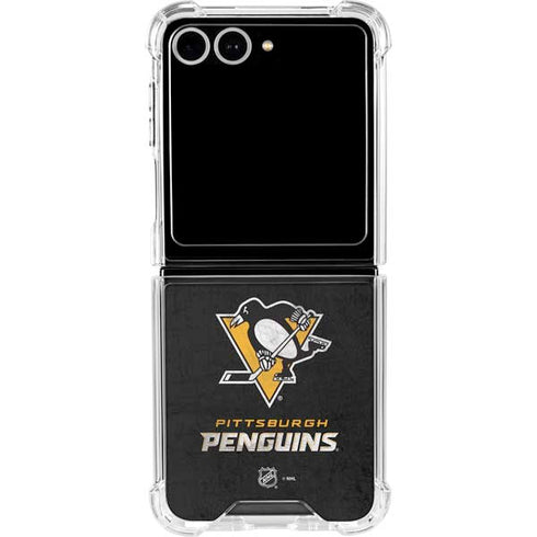 NHL Pittsburgh Penguins Distressed Galaxy Z Flip7 Clear Case