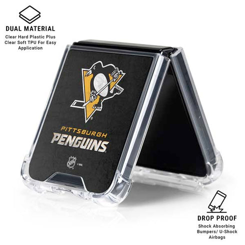NHL Pittsburgh Penguins Distressed Galaxy Z Flip7 Clear Case