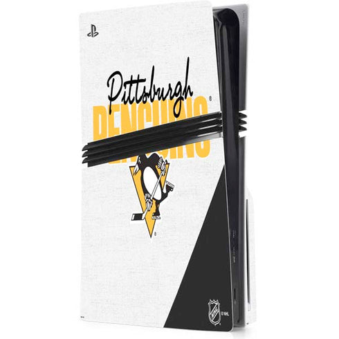 NHL Pittsburgh Penguins Script PS5 Pro Disk Console Skin