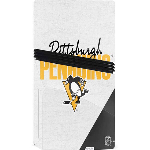 NHL Pittsburgh Penguins Script PS5 Pro Disk Console Skin