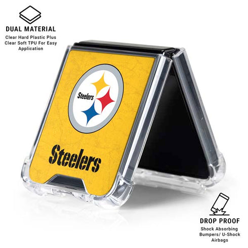 NFL Pittsburgh Steelers - Alternate Distressed Galaxy Z Flip6 Clear Case