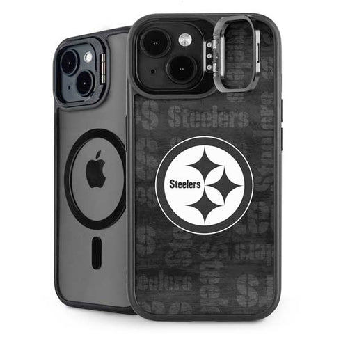 NFL Pittsburgh Steelers Black & White iPhone 15 Kickstand Case