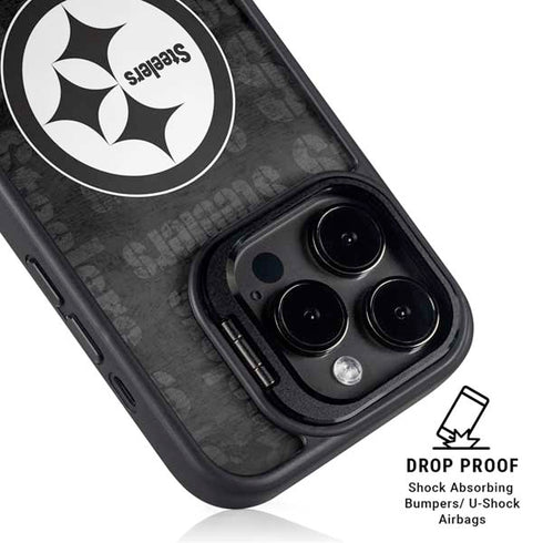 NFL Pittsburgh Steelers Black & White iPhone 15 Pro Kickstand Case