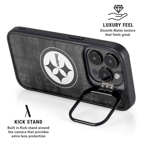 NFL Pittsburgh Steelers Black & White iPhone 15 Pro Max Kickstand Case