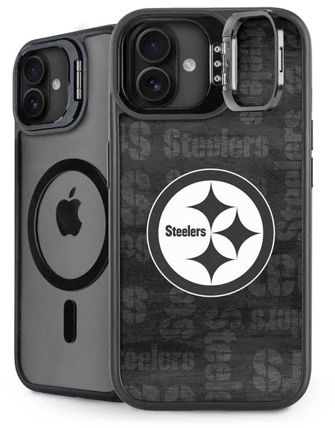 NFL Pittsburgh Steelers Black & White iPhone 16 Plus Kickstand Case