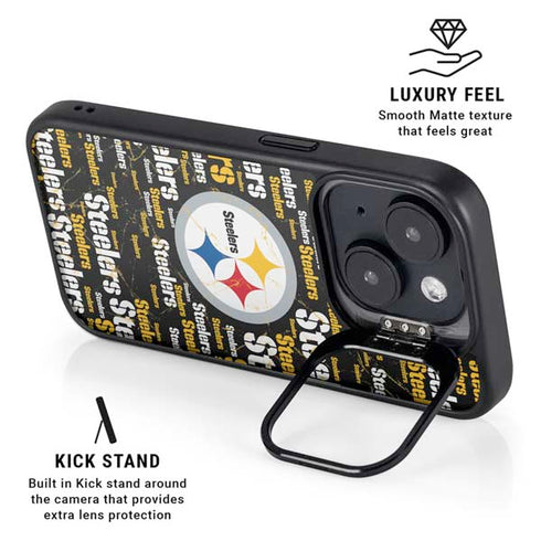 NFL Pittsburgh Steelers Black Blast iPhone 15 Plus Kickstand Case