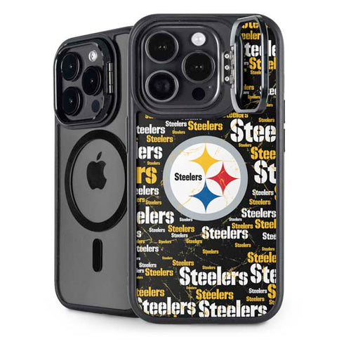 NFL Pittsburgh Steelers Black Blast iPhone 15 Pro Kickstand Case