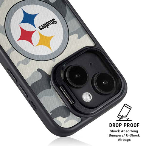 NFL Pittsburgh Steelers Camo iPhone 14 Plus Kickstand Case