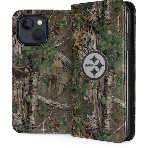 NFL Pittsburgh Steelers Realtree Xtra Green Camo iPhone 14 Plus Folio Case