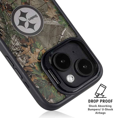 NFL Pittsburgh Steelers Realtree Xtra Green Camo iPhone 15 Plus Kickstand Case