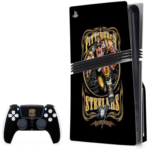 Liquid Blue NFL Pittsburgh Steelers Running Back PS5 Pro Disk Bundle Skin