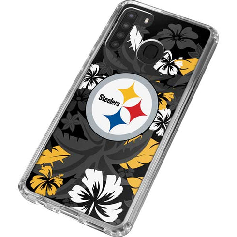 NFL Pittsburgh Steelers Tropical Print Galaxy A21 Clear Case