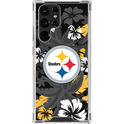 NFL Pittsburgh Steelers Tropical Print Galaxy S23 Ultra Clear Case