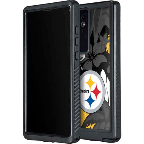 NFL Pittsburgh Steelers Tropical Print Galaxy S24 Ultra Waterproof Case