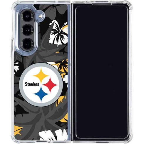 NFL Pittsburgh Steelers Tropical Print Galaxy Z Fold5 5G Clear Case