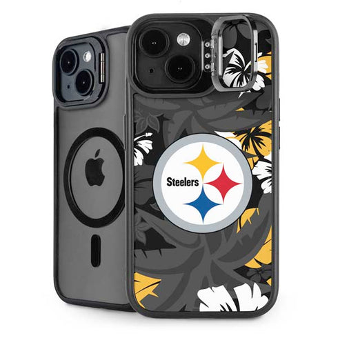 NFL Pittsburgh Steelers Tropical Print iPhone 15 Plus Kickstand Case