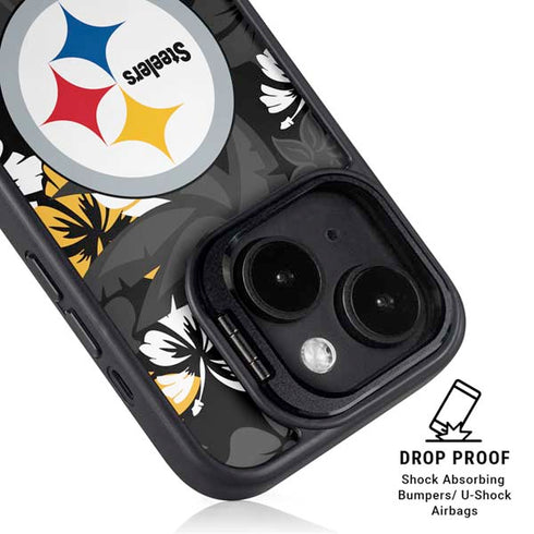NFL Pittsburgh Steelers Tropical Print iPhone 15 Plus Kickstand Case