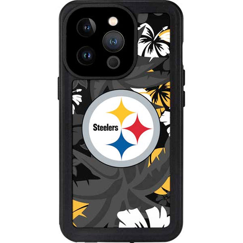 NFL Pittsburgh Steelers Tropical Print iPhone 15 Pro Waterproof Case