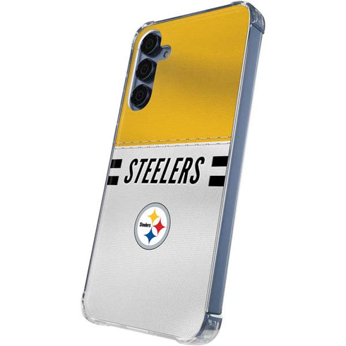 NFL Pittsburgh Steelers White Striped Galaxy A35 5G Clear Case