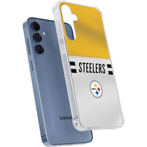 NFL Pittsburgh Steelers White Striped Galaxy A55 5G Clear Case