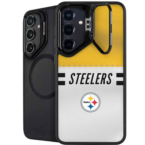 NFL Pittsburgh Steelers White Striped Galaxy S24 FE Kickstand Case