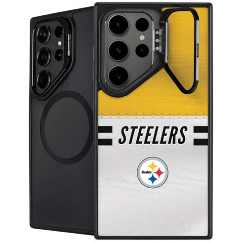 NFL Pittsburgh Steelers White Striped Galaxy S25 Ultra Kickstand Case