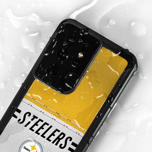 NFL Pittsburgh Steelers White Striped Galaxy S24 Ultra Waterproof Case