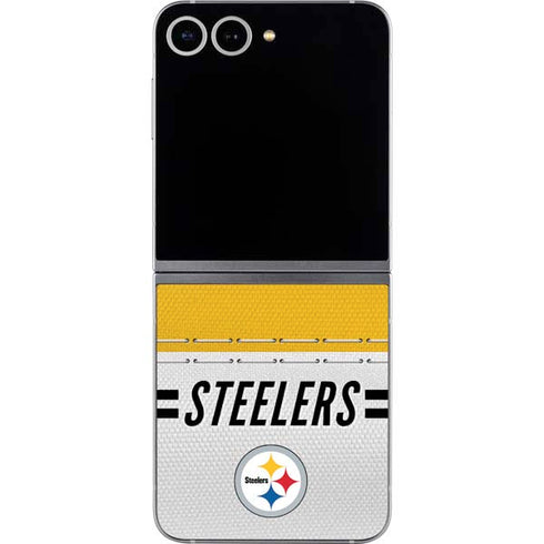 NFL Pittsburgh Steelers White Striped Galaxy Z Flip6 Skin