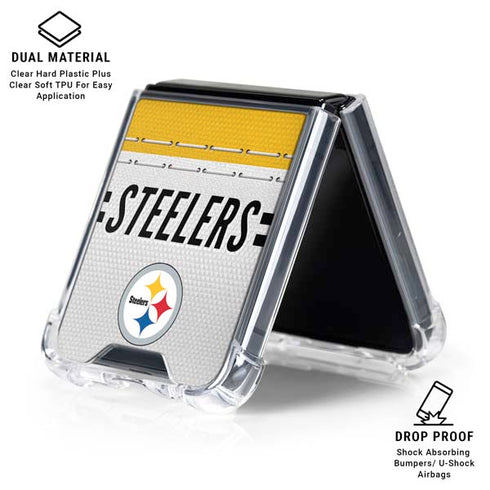 NFL Pittsburgh Steelers White Striped Galaxy Z Flip6 Clear Case